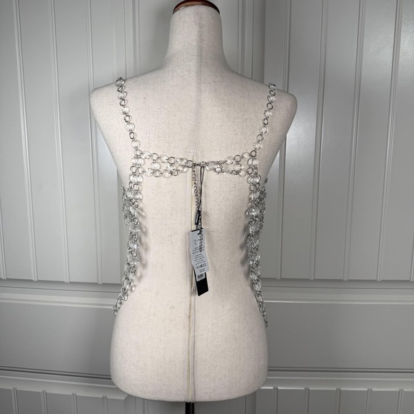 Fashion Nova Kylie Jeweled Mesh Tank Womens Medium Crystal Acrylic Clubwear Top - Picture 5 of 11